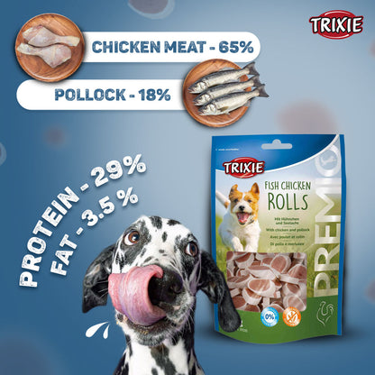 Trixie Premio Fish and Chicken Rolls Dog Treats — back view