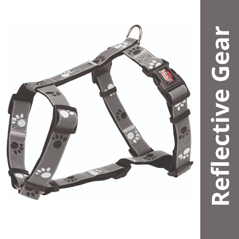 Trixie Silver Reflect H Harness For Dogs Black Silver Grey