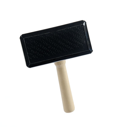 Trixie Slicker Wooden Brush with Brush Cleaner for Dogs and Cats — side view