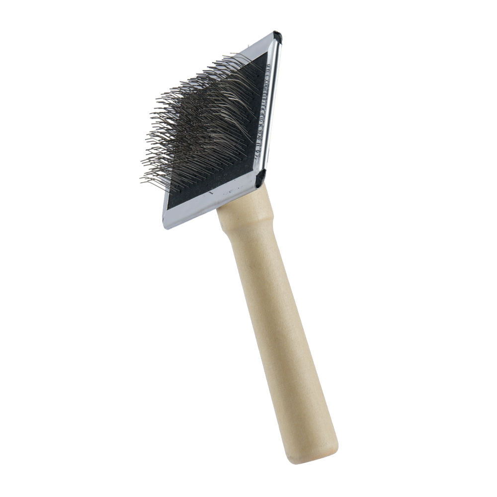 Trixie Slicker Wooden Brush with Brush Cleaner for Dogs and Cats — in use