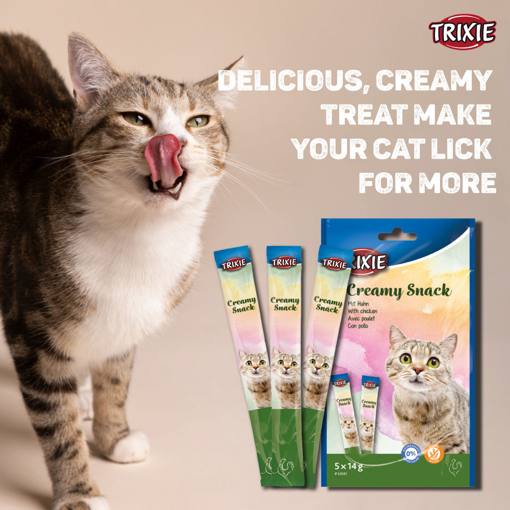 Trixie Snack with Chicken Creamy Cat Treat — in use