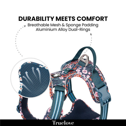 Truelove Floral No Pull Cordura Fabric Harness for Dogs — back view