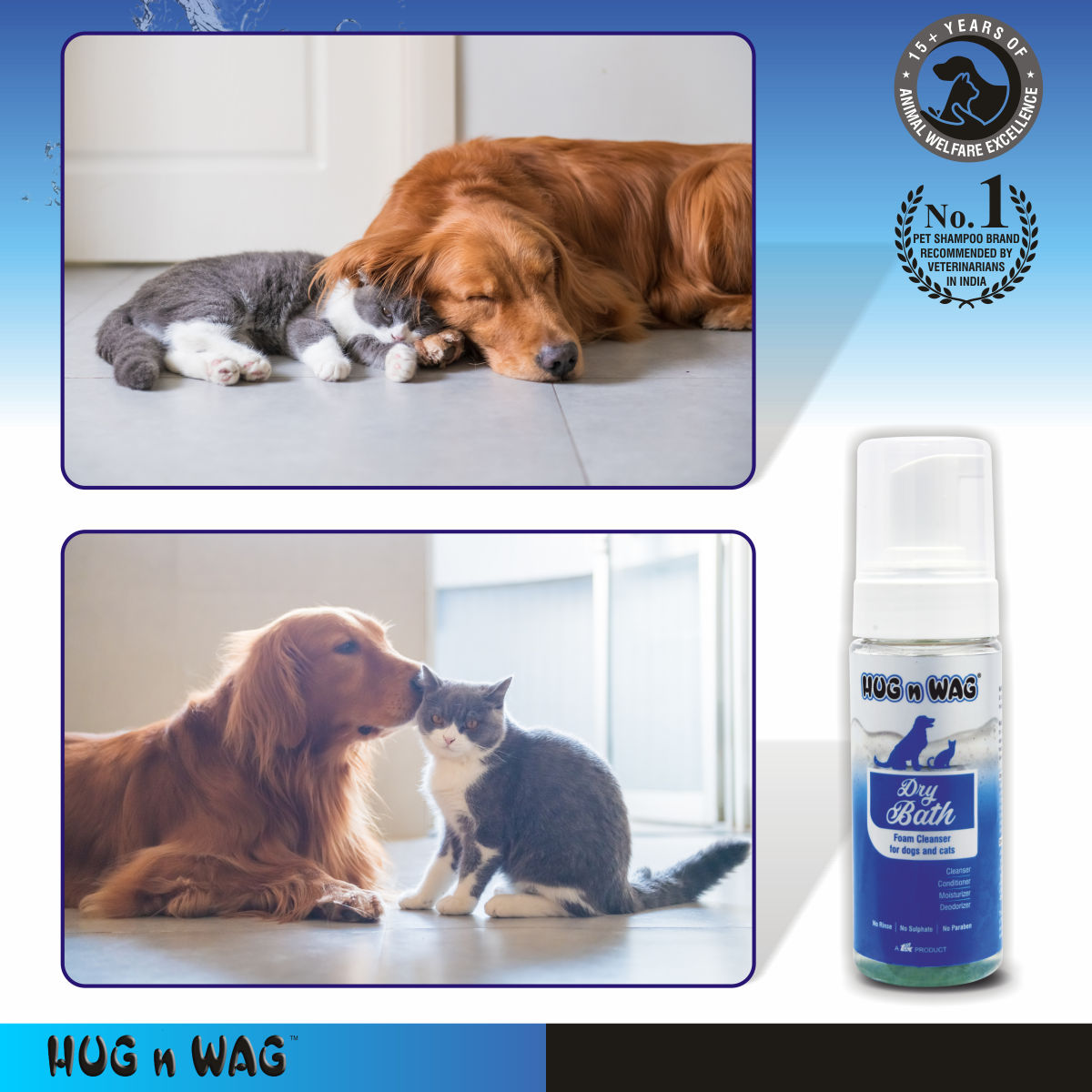 TTK Hug n Wag Dry Bath Foam Cleanser for Dogs and Cats — in use