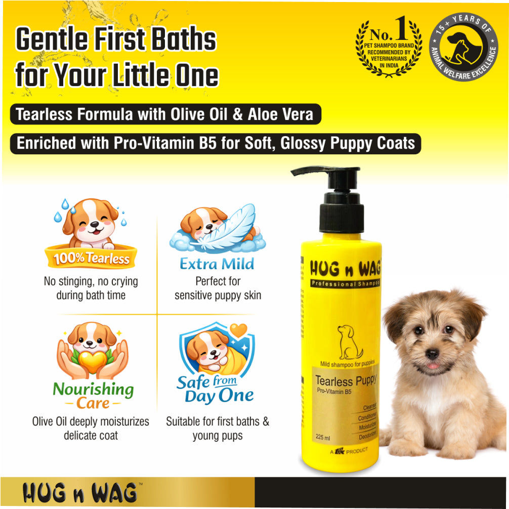 Ttk Hug n Wag Professional Tearless Puppy Shampoo with Pro Vitamin B5 — in use