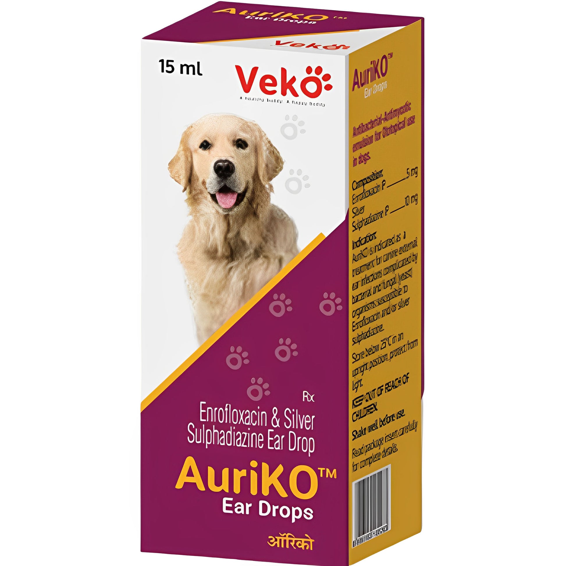 Veko Auriko (Enrofloxacin Sulphadiazine) Ear Drops for Dogs and Cats — side view