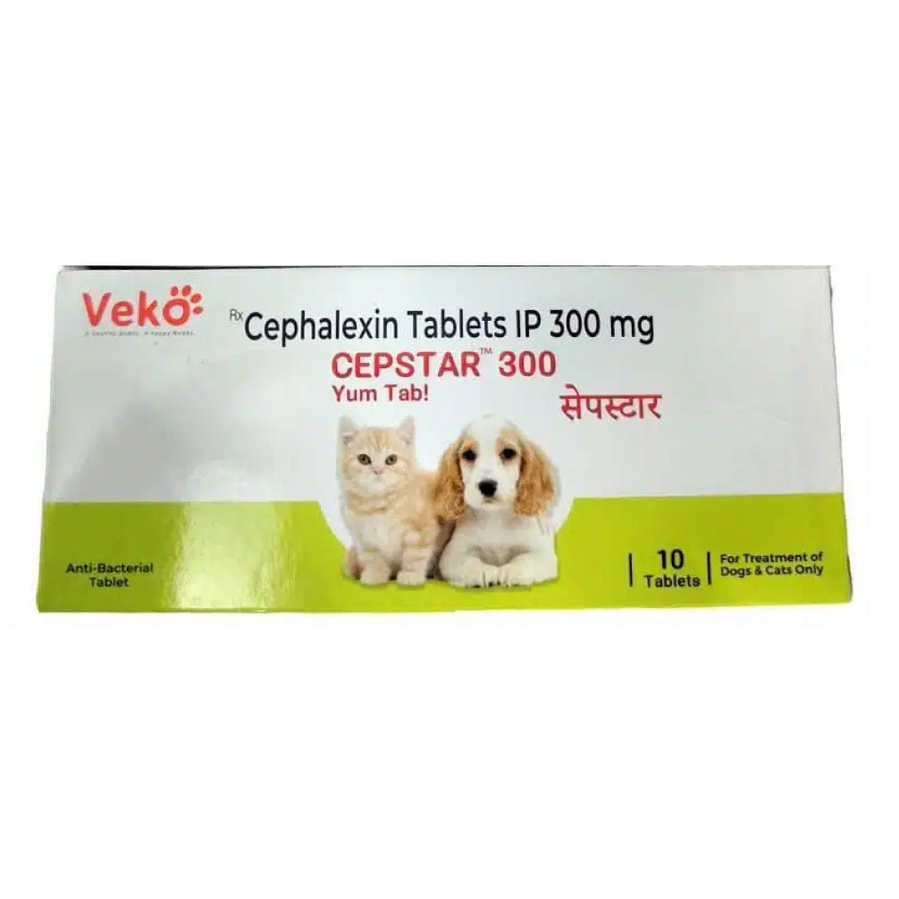 Veko Cepstar 300Mg Cephalexin Tablet Dogs Cats Pack Of 10 Tablets