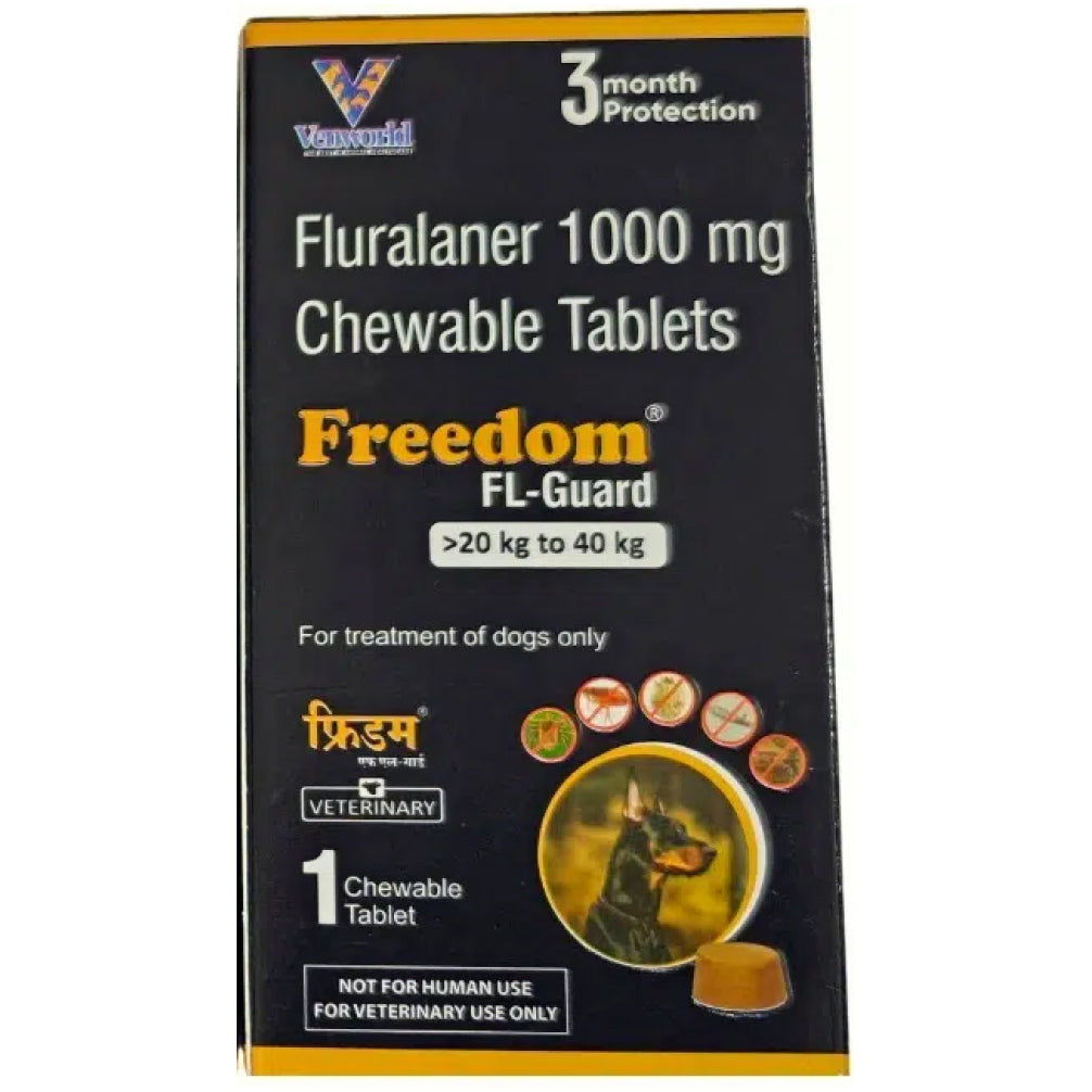 Venkys Freedom Fl Guard Fluralaner 1000Mg Tablets For Dogs From 20 To 40Kg