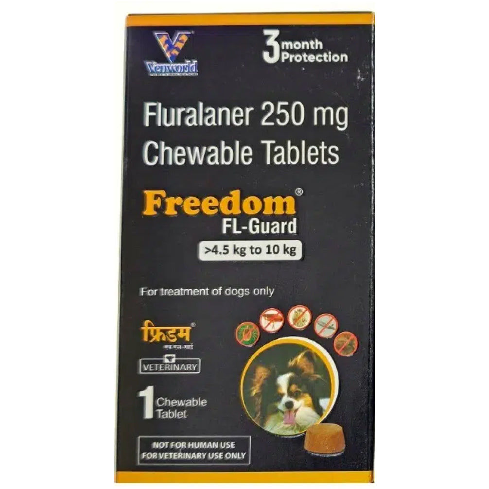 Venkys Freedom Fl Guard Fluralaner 250Mg Tablets For Dogs From 4 5 To 10Kg