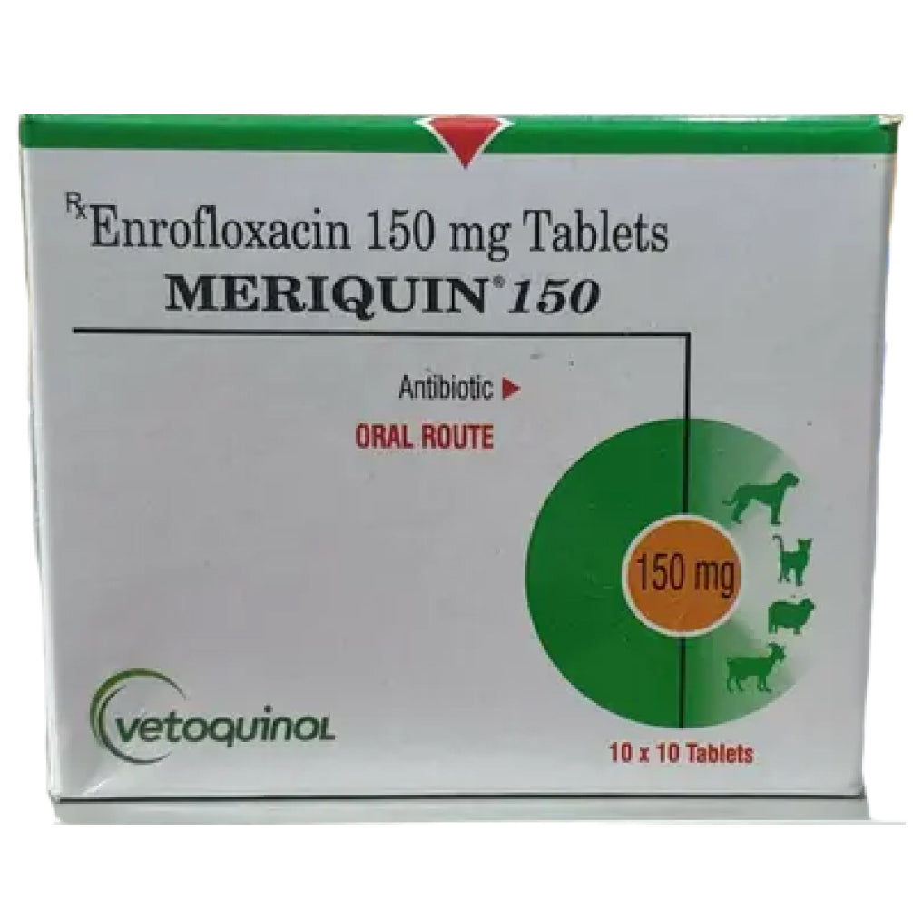Vetoquinol Meriquin 150mg Enrofloxacin Tablets for Dogs and Cats — back view