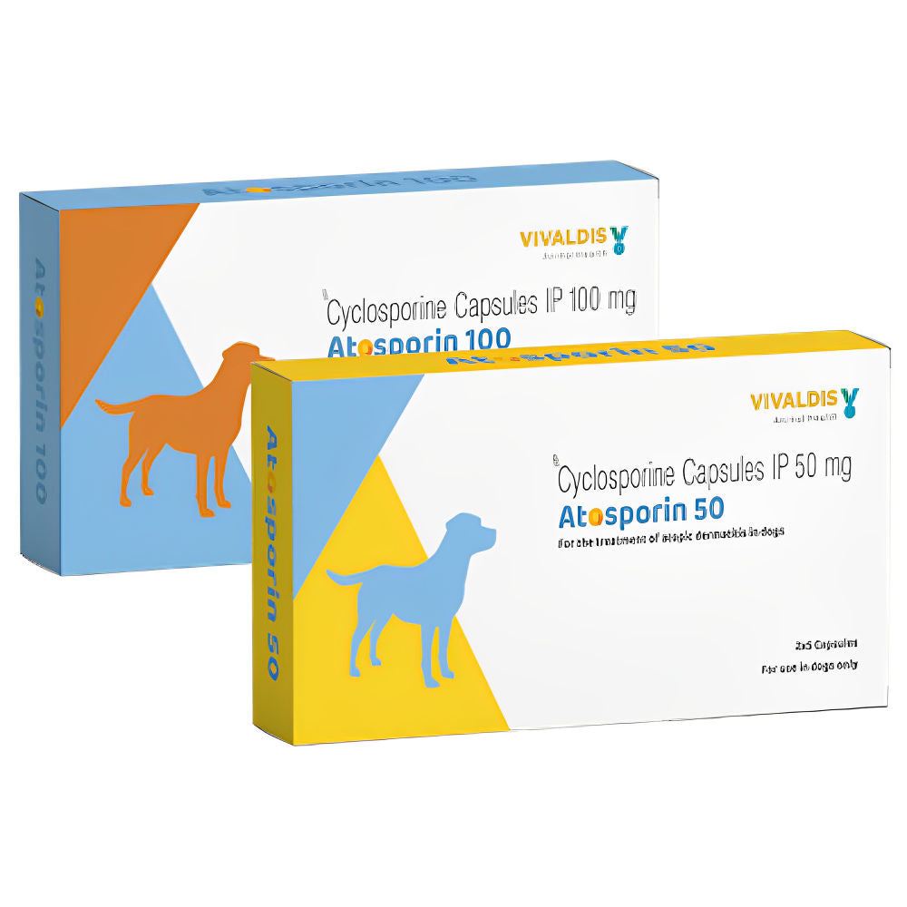 Vivaldis Atosporin (Cyclosporin) Capsules for Dogs — side view