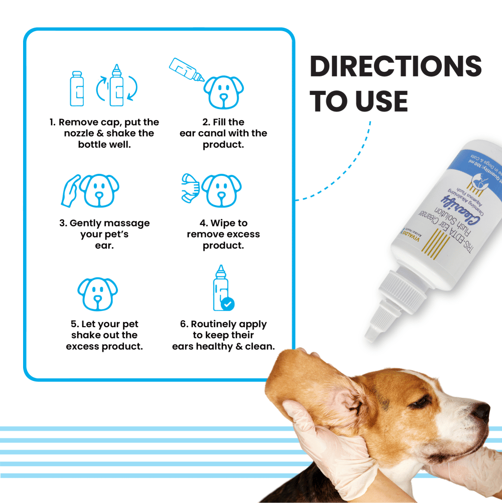 Vivaldis Clearify Ear Cleanser (Tris EDTA) for Dogs & Cats — in use