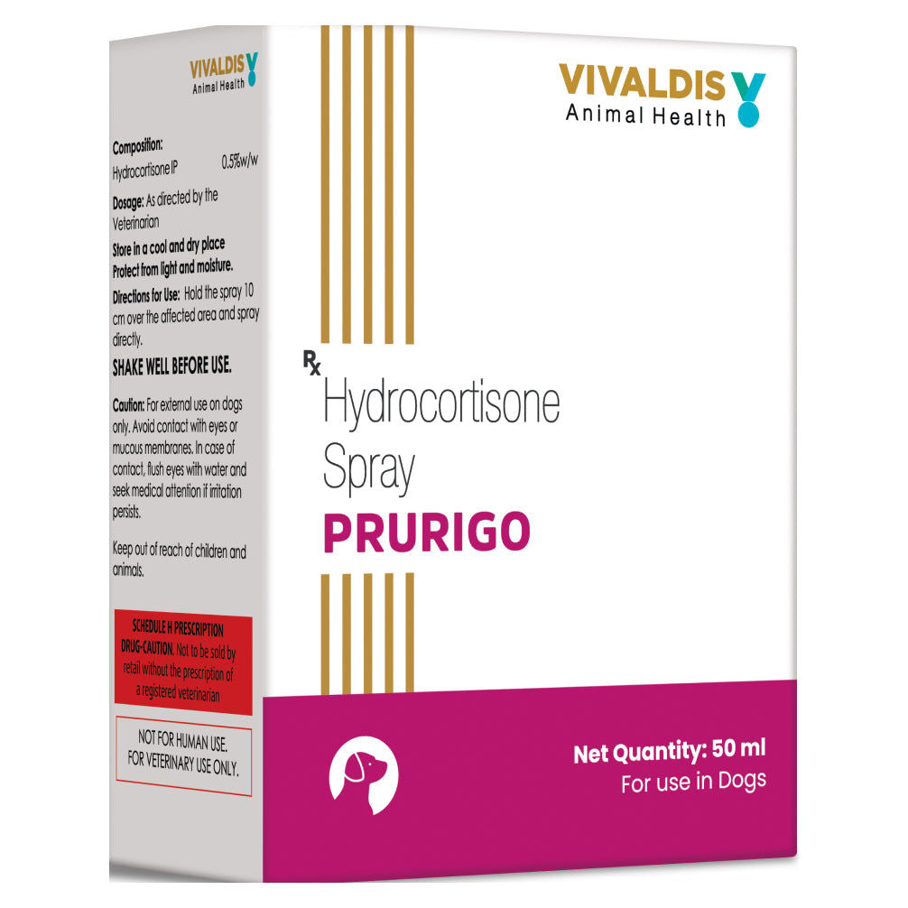 Vivaldis Prurigo (Hydrocortisone) Spray for Dogs & Cats — back view