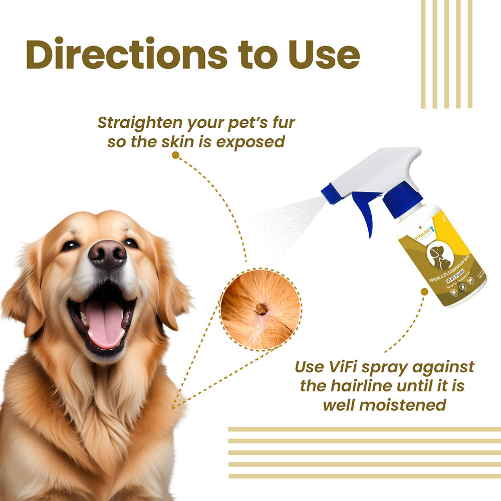 Vivaldis Vi-Fi Forte Spray (Fipronil) Tick & Flea Control for Dogs & Cats — in use