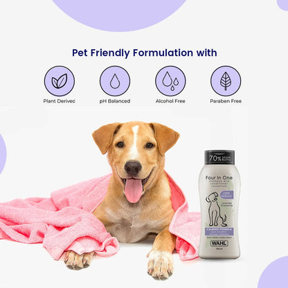 Wahl Four in One Lavender Chamomile Calming Shampoo for Dogs — in use