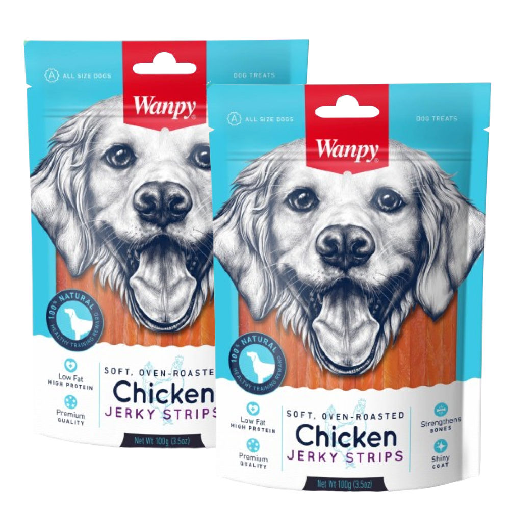 Wanpy Oven Roasted Soft Chicken Jerky Strips Dog Treats — side view