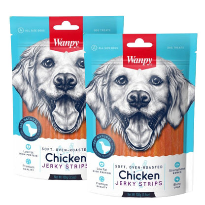 Wanpy Oven Roasted Soft Chicken Jerky Strips Dog Treats — side view