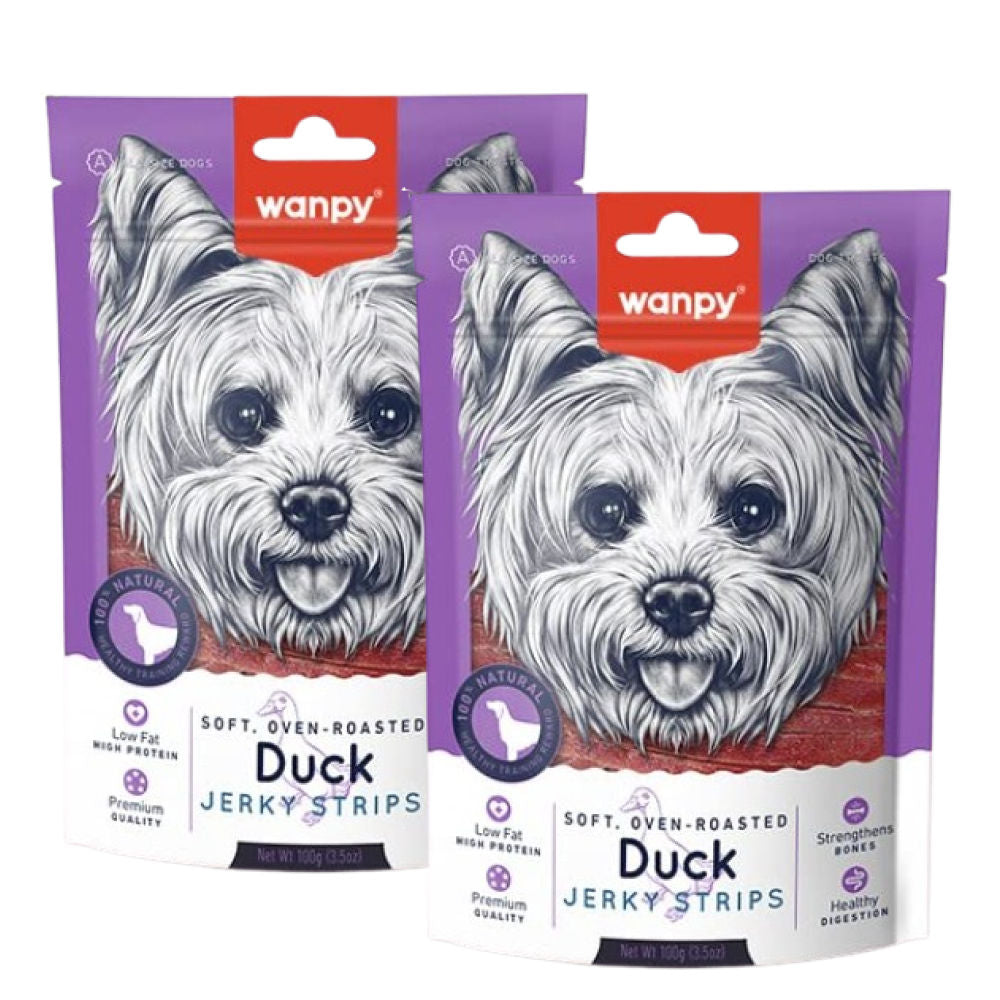 Wanpy Oven Roasted Soft Duck Jerky Strips Dog Treats — side view