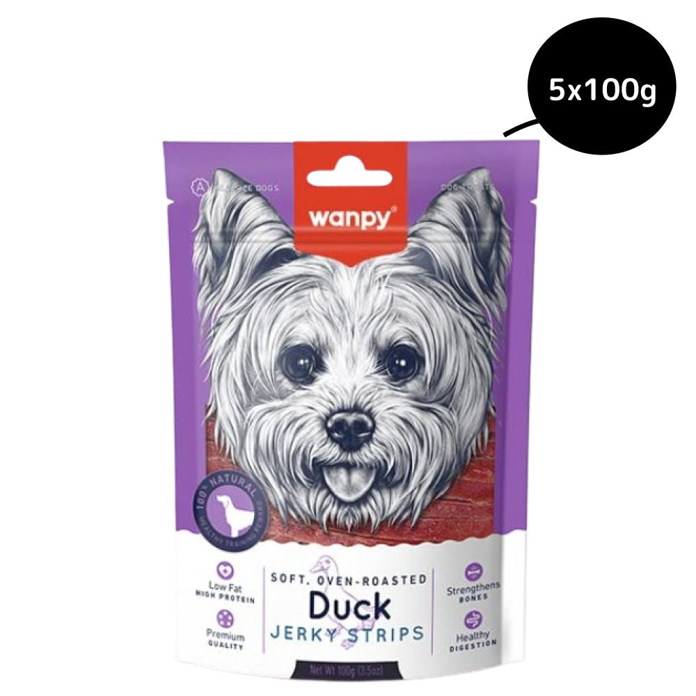 Wanpy Oven Roasted Soft Duck Jerky Strips Dog Treats — back view