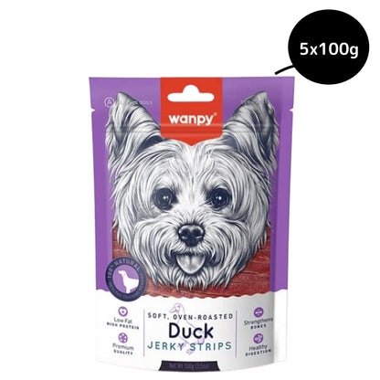 Wanpy Oven Roasted Soft Duck Jerky Strips Dog Treats — back view