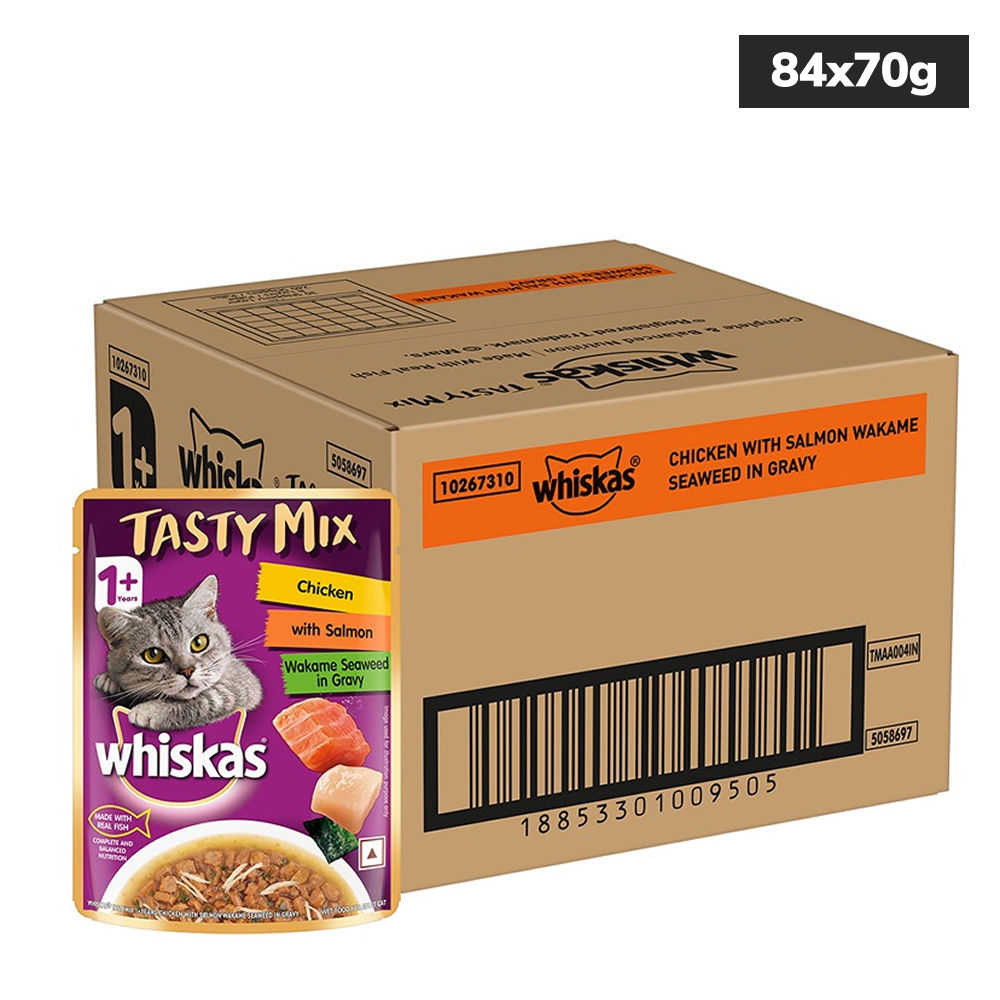 Whiskas Chicken With Salmon Wakame Seaweed in Gravy Tasty Mix Adult Cat Wet Food — image 6