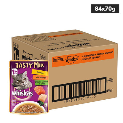 Whiskas Chicken With Salmon Wakame Seaweed in Gravy Tasty Mix Adult Cat Wet Food — image 6