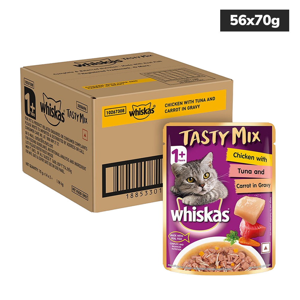 whiskas-chicken-with-tuna-and-carrot-in-gravy-tasty-mix-adult-cat-wet-food 56x70g
