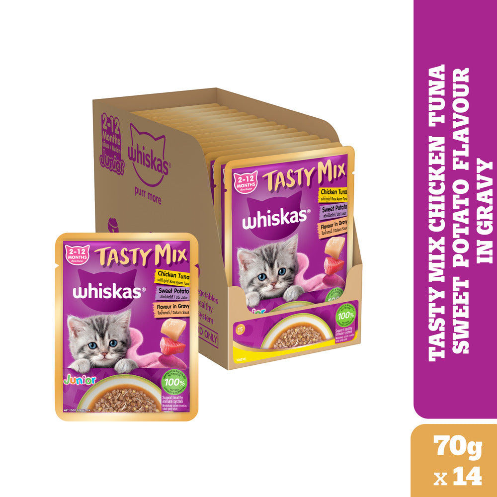 whiskas-tasty-mix-chicken-tuna-with-sweet-potato-kitten-cat-wet-food 14x70g