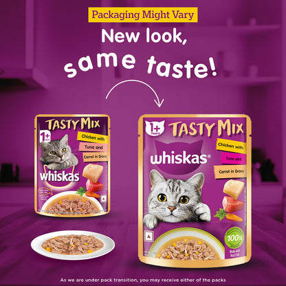 Whiskas Chicken With Tuna And Carrot in Gravy Tasty Mix Adult Cat Wet Food — side view