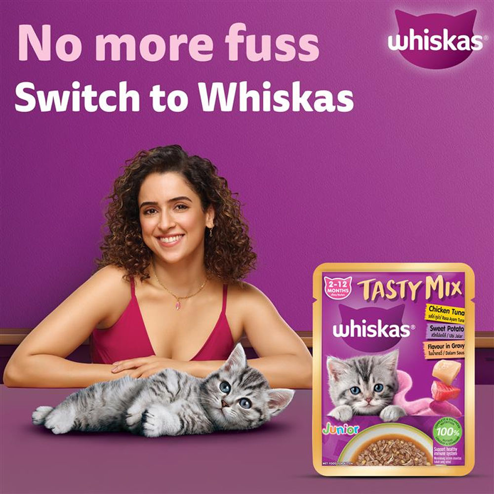 Whiskas Tasty Mix Chicken Tuna with Sweet Potato Kitten Cat Wet Food — side view