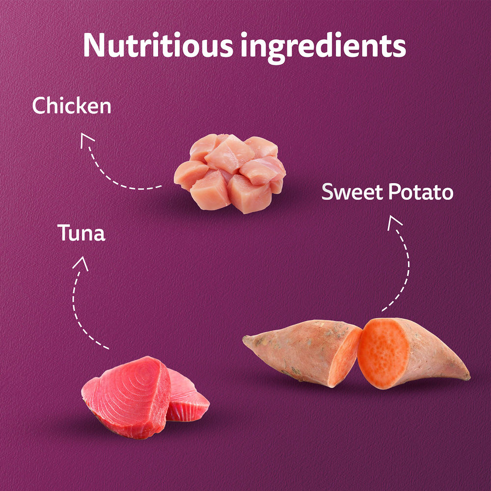 Whiskas Tasty Mix Chicken Tuna with Sweet Potato Kitten Cat Wet Food — detail shot