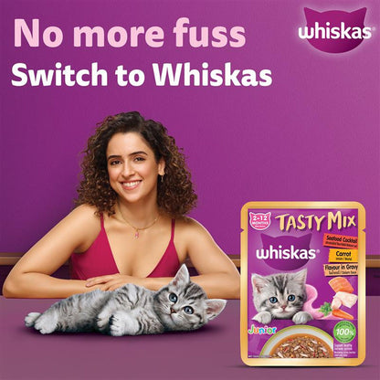 Whiskas Tasty Mix Seafood Cocktail Carrot Gravy Kitten Cat Wet Food — detail shot