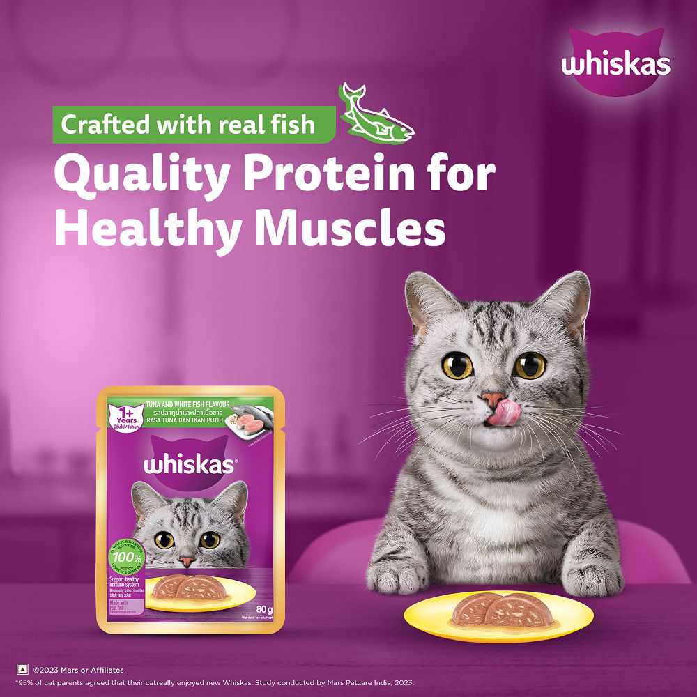 Whiskas Tuna & White Fish Adult (1+ Years) Cat Wet Food — in use
