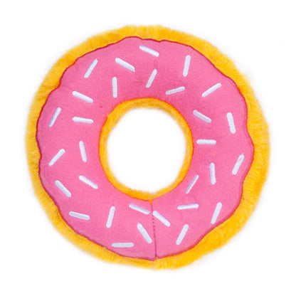 Zippy Paws Strawberry Donutz Plush Toy for Dogs — in use