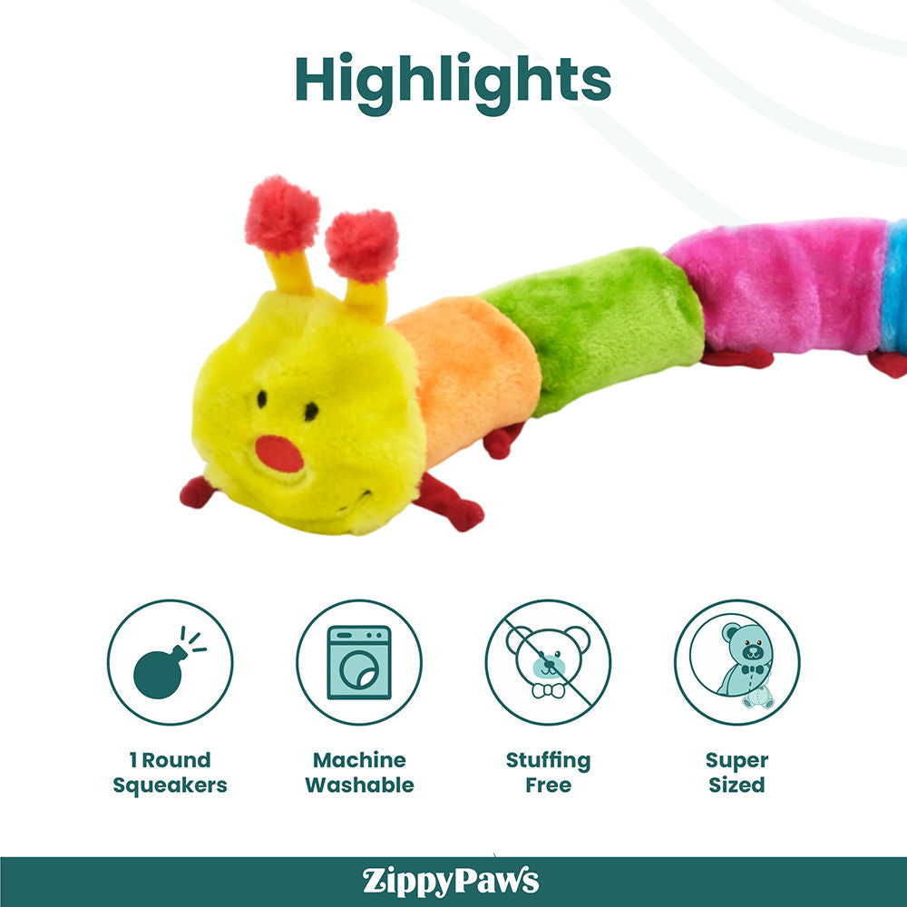 Zippy Paws Blasters Caterpiller Jumbo Plush Toy for Dogs — back view