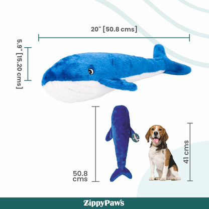 Zippy Paws Blue Whale Jigglerz Plush Toy for Dogs — back view