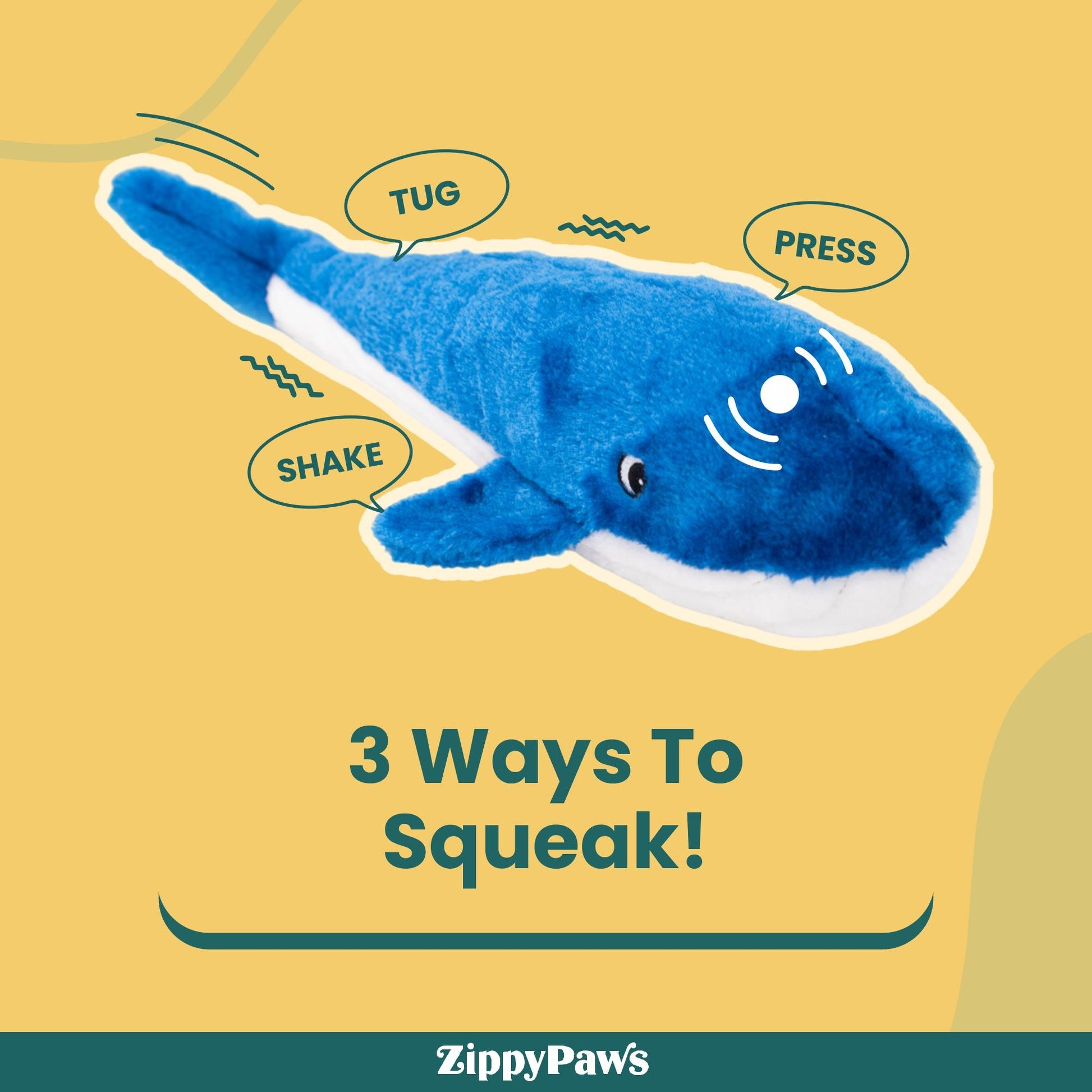 Zippy Paws Blue Whale Jigglerz Plush Toy for Dogs — detail shot