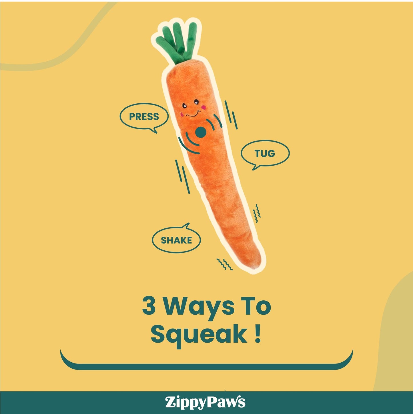Zippy Paws Carrot Jigglerz Plush Toy for Dogs — detail shot