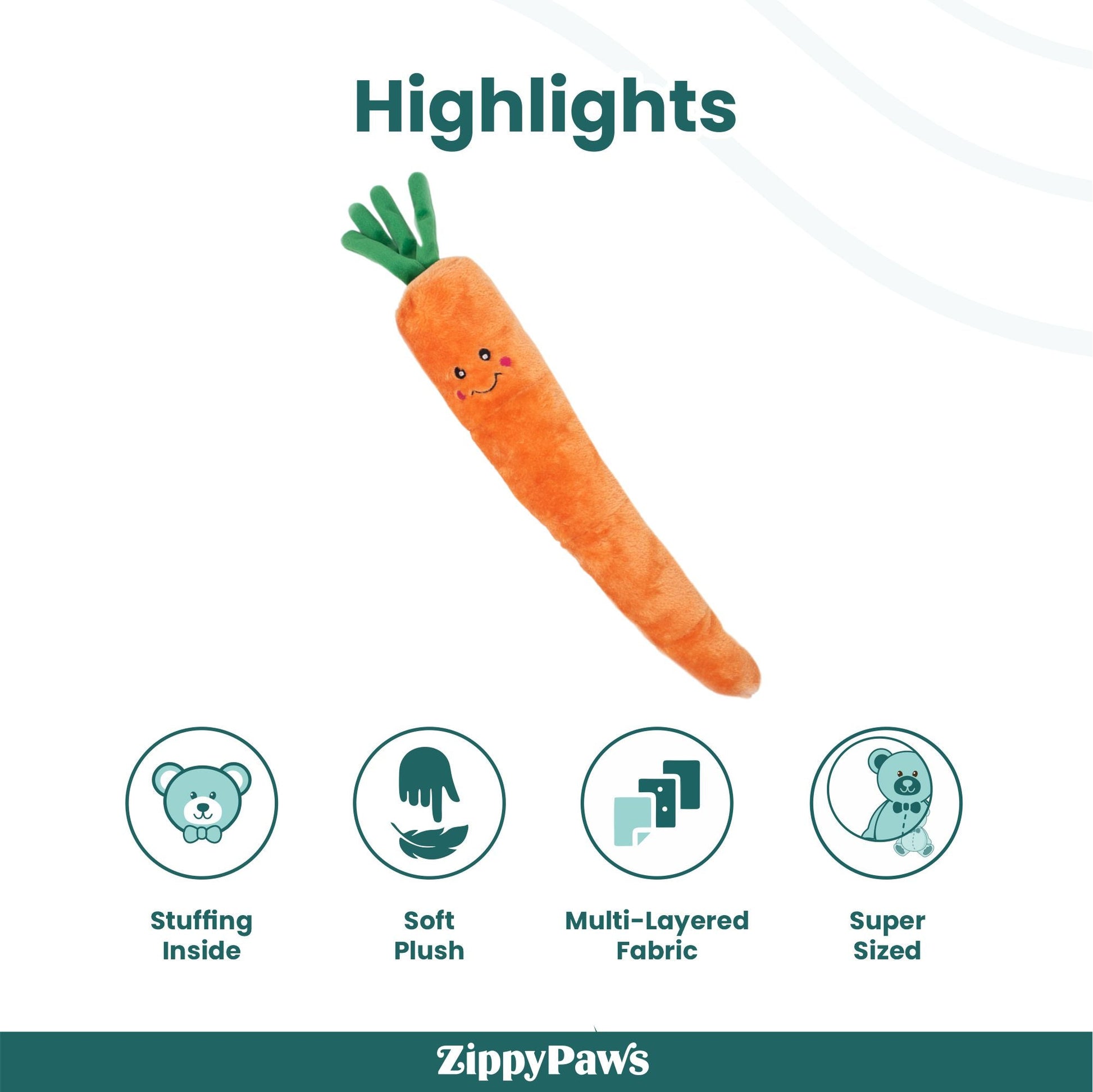 Zippy Paws Carrot Jigglerz Plush Toy for Dogs — in use