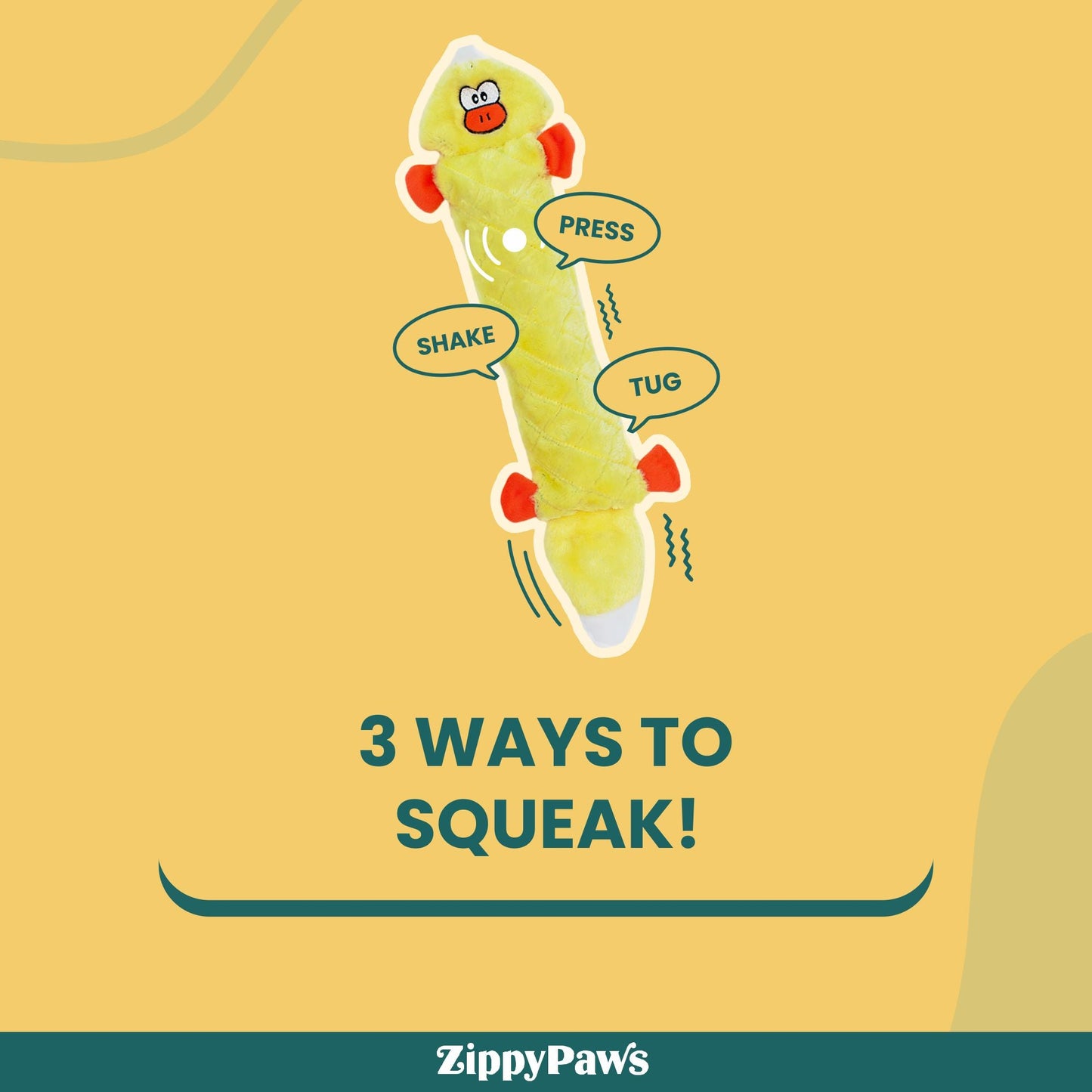 Zippy Paws Duck Jigglerz Plush Toy for Dogs — detail shot