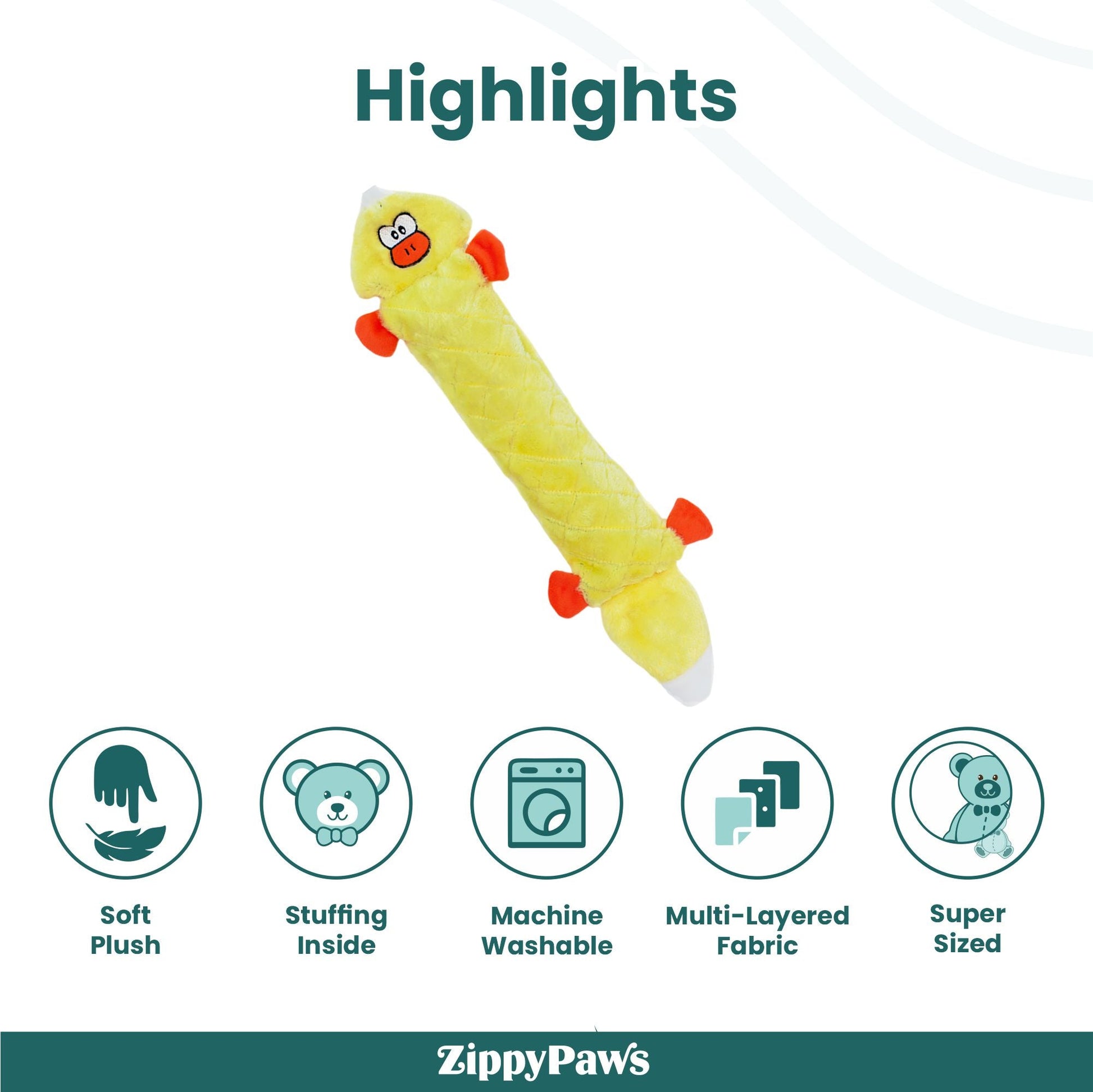 Zippy Paws Duck Jigglerz Plush Toy for Dogs — in use