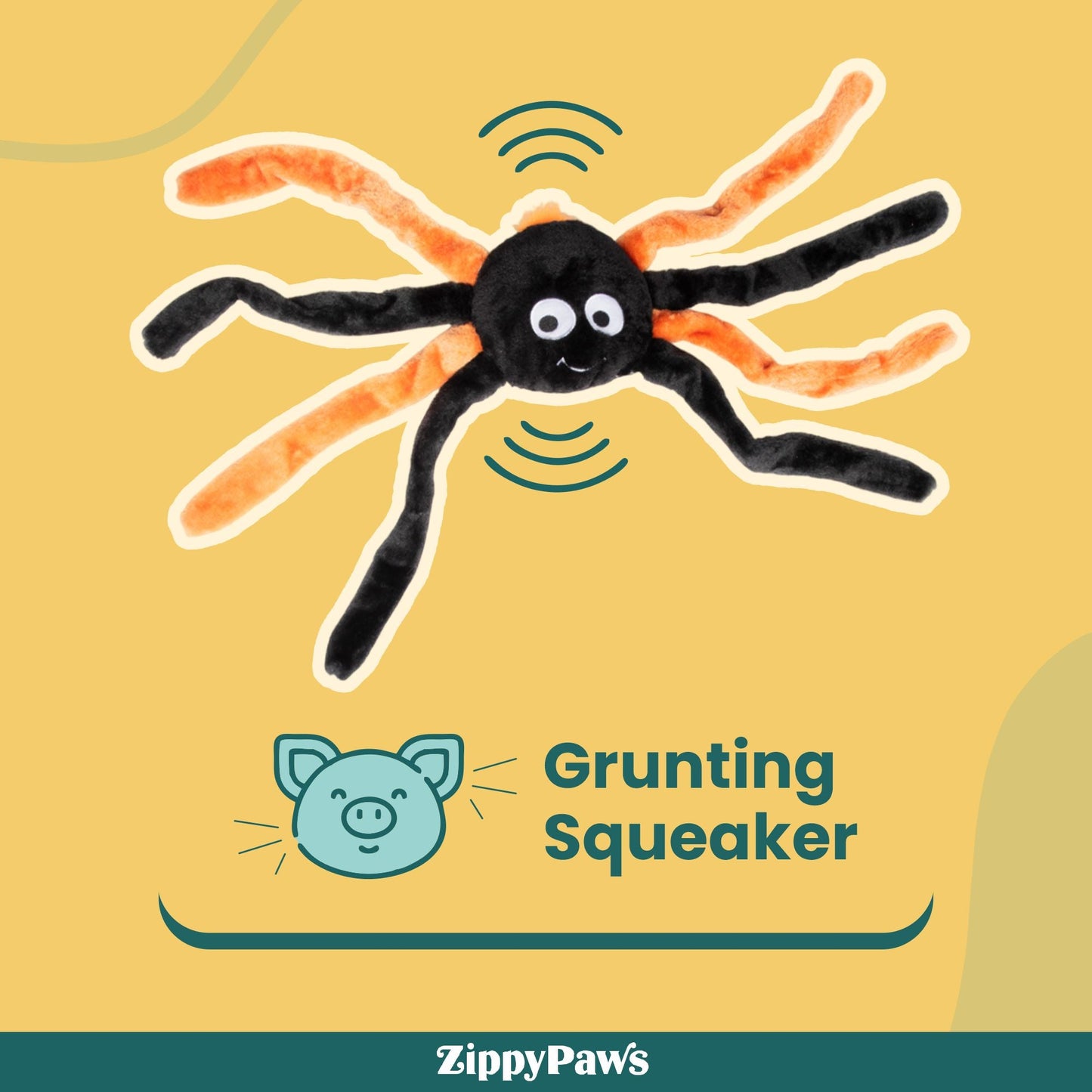 Zippy Paws Halloween Spider Grunterz Plush Toy for Dogs — back view