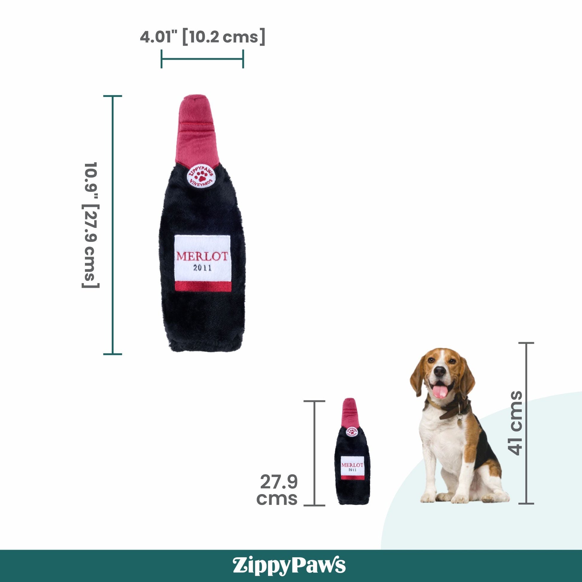 Zippy Paws Happy Hour Red Wine Crusherz Plush Toy for Dogs — back view