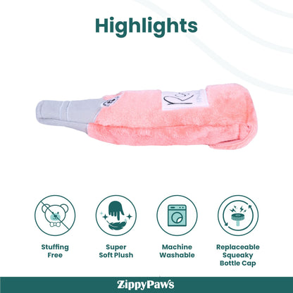 Zippy Paws Happy Hour Rose Crusherz Plush Toy for Dogs — in use