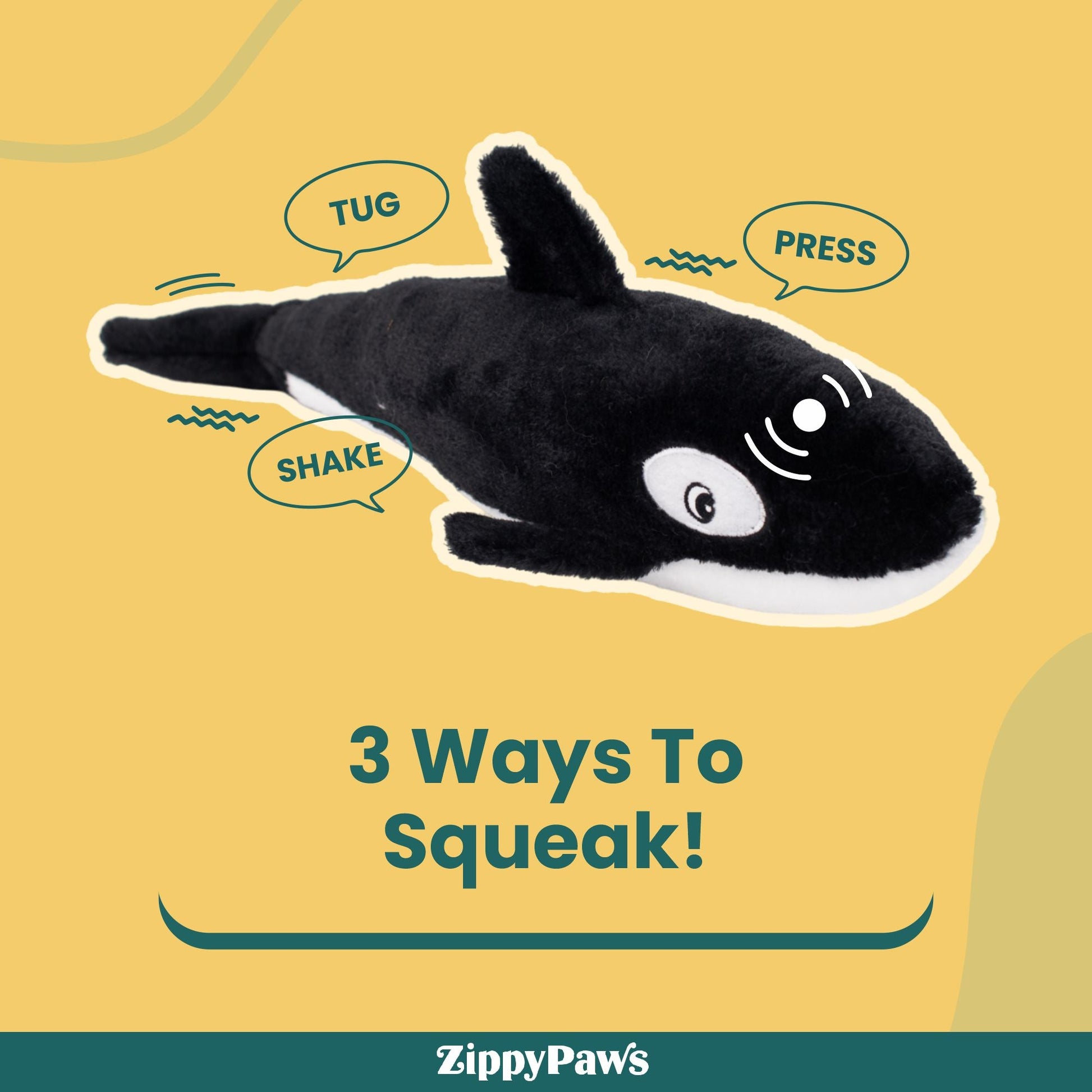 Zippy Paws Killer Whale Jigglerz Plush Toy for Dogs — side view