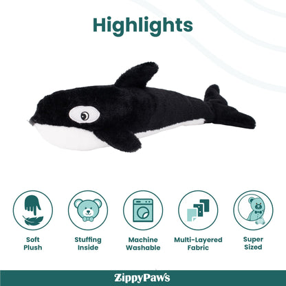Zippy Paws Killer Whale Jigglerz Plush Toy for Dogs — back view
