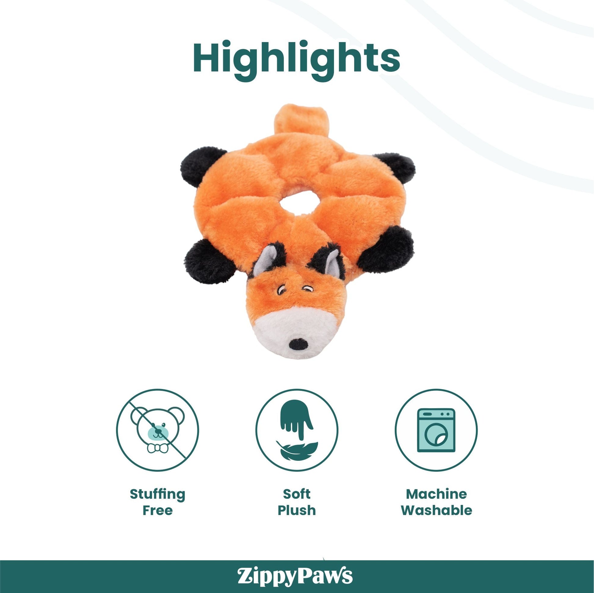 Zippy Paws Loopy Fox Plush Toy for Dogs — detail shot