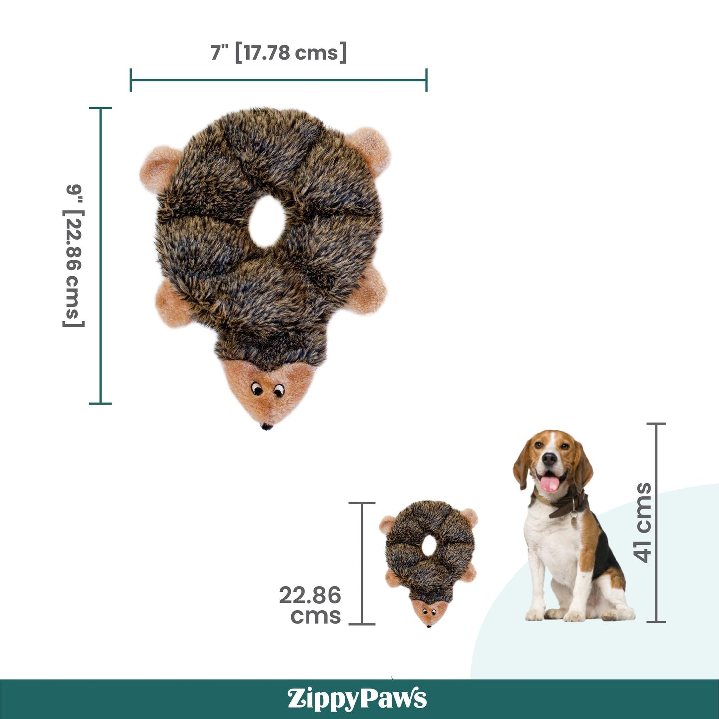 Zippy Paws Loopy Hedgehog Plush Toy for Dogs — back view