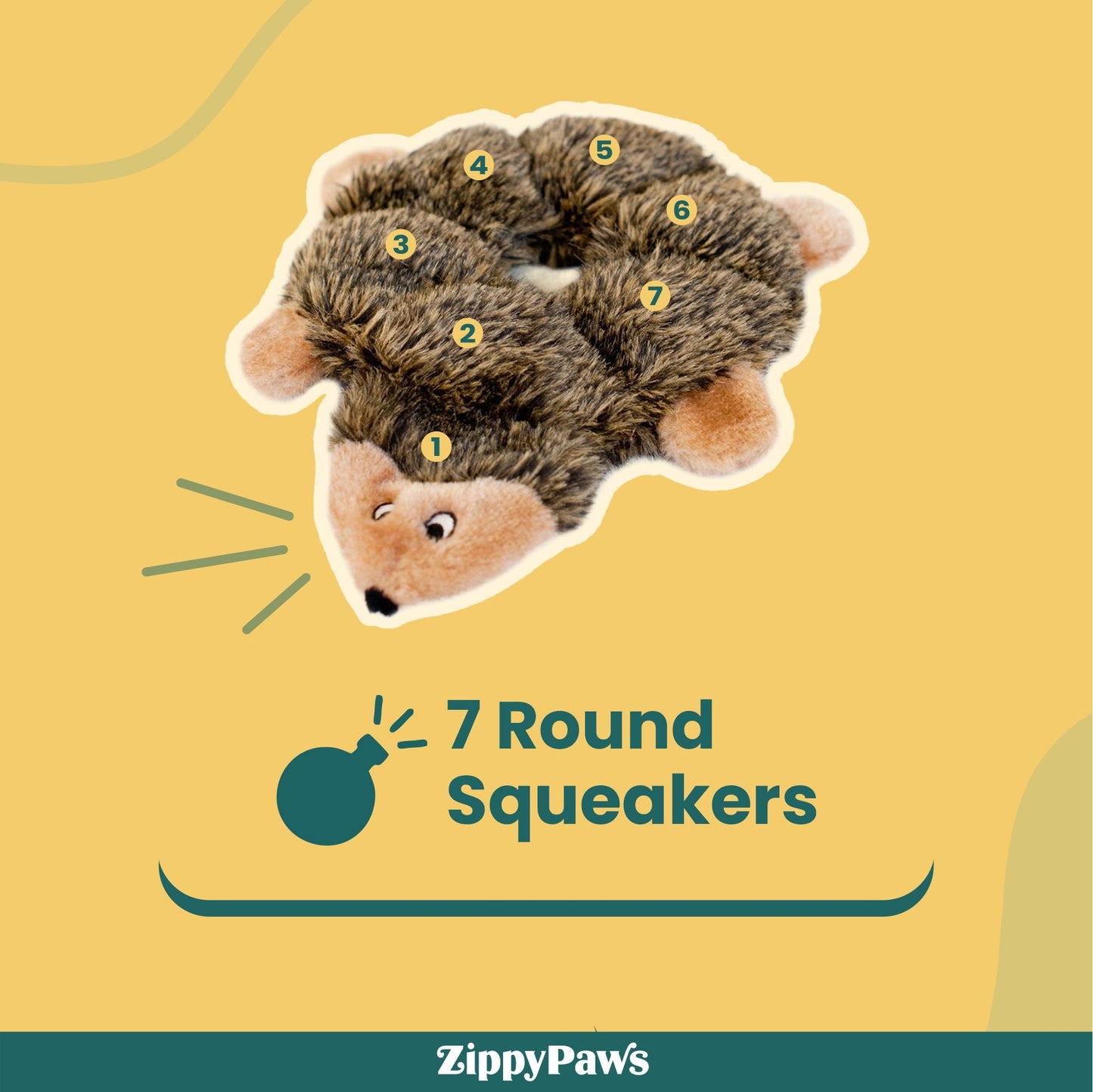 Zippy Paws Loopy Hedgehog Plush Toy for Dogs — detail shot