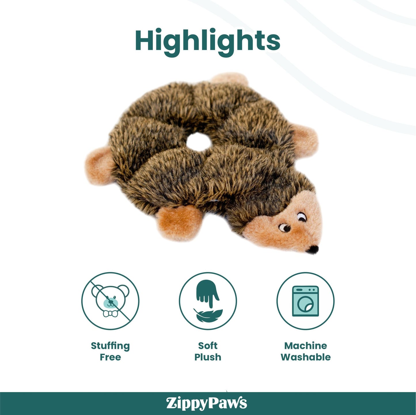Zippy Paws Loopy Hedgehog Plush Toy for Dogs — in use