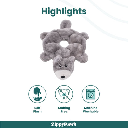 Zippy Paws Loopy Wolf Plush Toy for Dogs — detail shot